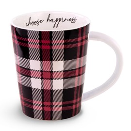 Vera Bradley - Taza de café grande, bonita taza de cerámica con capacidad para 16 onzas, apta para lavaplatos y microondas, chimenea a cuadros