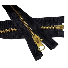 AMORNPHAN 2pcs 16 Inch Metal Zippers #5 Antique Brass Separating Open End Jacket Zipper Y-Teeth Auto Lock Slider Heavy Duty for Jackets Sewing Coats Crafts Type Left Sided (16")