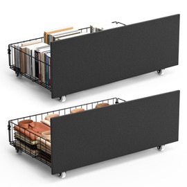 LEPAIER Under Bed Storage with Wheels - Pack of 2 Under Bed Storage Containers for Clothes, Blankets, Winter Clothing, & Shoes, 37L Large Capacity, Sturdy Metal Frame - Black