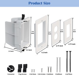 Recessed Outlet/Electrical Box Single Gang, Recessed Outlet Box for Wall Mount TV, Antenna, Phone and Cable TV, Suitable for GFCI Outlet and Standard Outlet, for Old or New Construction(1 Pack)