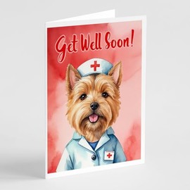Caroline's Treasures Norwich Terrier Get Well Soon Greeting Cards Pack of 8 Blank Cards with Envelopes Whimsical A7 Size 5x7 Blank Note Cards