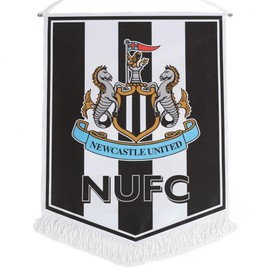 Newcastle United FC Large Crest Pennant, Satin Look Design, 36cm x 28cm, White Tassels
