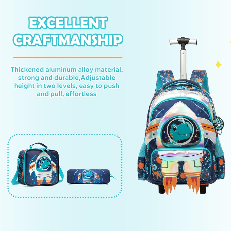 Kids Rolling Backpack for Boys Space Shuttle Trolley Suitcases Luggage