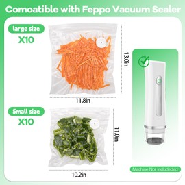 Vacuum Sealer Bags Compatible with Feppo for Food,10 PCS 10.2"×11.0" & 10 PCS 11.8"×13.0",BPA-Free Reusable Meal Bags with Air Valve