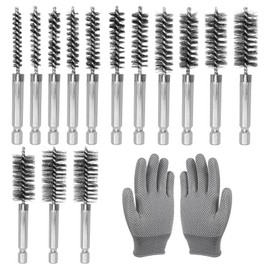 Oiieco Pack of 14 Wire Brush for Drill, Boiler Brush, Stainless Steel Boiler Brush with Hexagonal Rod for Polishing Grinding Hammer Drills, 8-25 mm