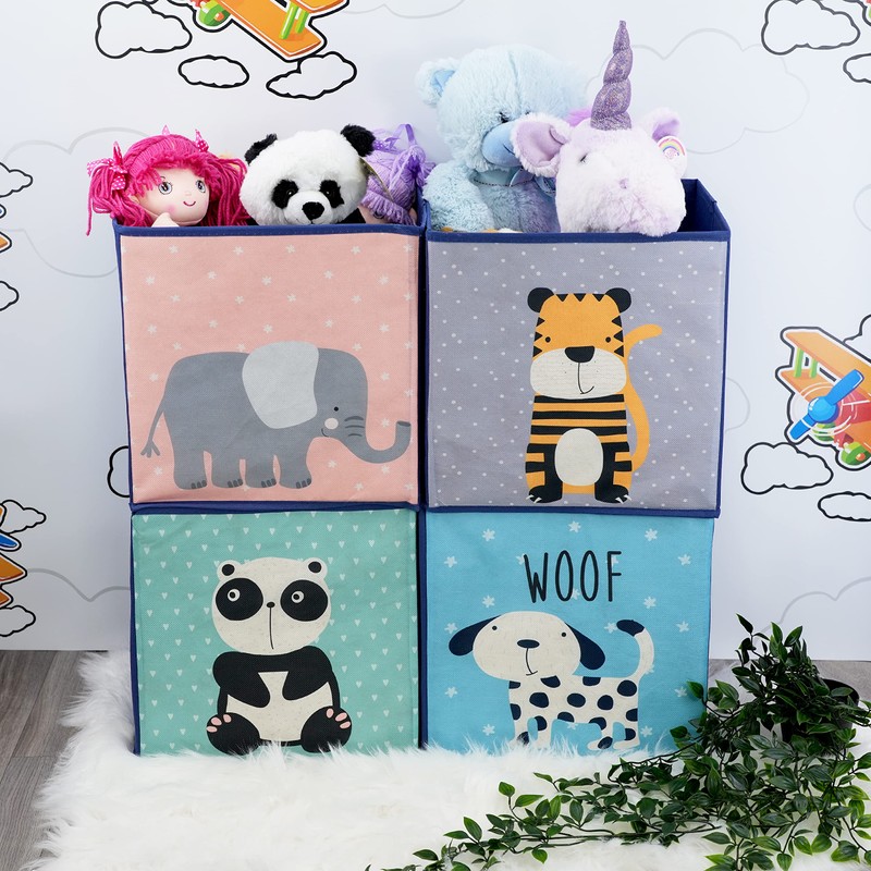 Set of 4 Animal Design Storage Boxes Foldable Toy Chest