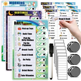 3Pcs Kids Chore Chart Dry Erase Task Board Magnetic Daily Routine Checklist with Markers Stickers Detachable Cards, Visual Schedule Bedtime/Morning/Daily Routine Chart for Kids Schedule Board