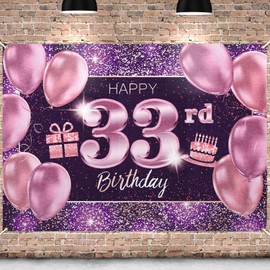 PAKBOOM Happy 33rd Birthday Banner Backdrop - 33 Birthday Party Decoration Supplies for Women - Pink Purple Gold 4 x 6ft
