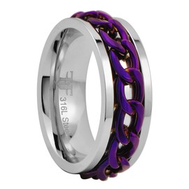 Fantasy Forge Jewelry Purple Chain Spinner Ring Womens Mens Stainless Steel Meditation Anti Anxiety Band Sizes 5-17 (5)