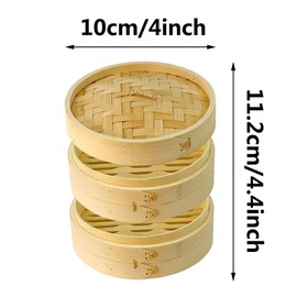 DEAUVIOR Bamboo Steamer Basket - Traditional Dumpling Steamer with Lid for Cooking Vegetables, Bao Buns, Fish & Meat (4" Two Tier)
