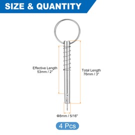 sourcing map Quick Release Pin, 4Pcs Diameter 5/16"(8mm), Effective Length 2"(53mm), Full 316 Stainless Steel Bimini Top Pin with Drop Cam and Spring for Boat Bimini Top Deck Hinge (Silver)