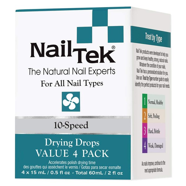 Nail Tek 10-Speed, Polish Drying Drops for All Nail Types, 0.5 oz, Value 4-Pack