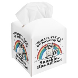 Funny Raccoon Tissue Box Cover, Raccoon Gifts for Women Men, Square Decorative Tissue Box Holder with Bottom Belt, PU Leather Toilet Paper Cover for Tabletop Bathroom Office Decor-A12