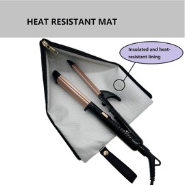 Heat Resistant Bag/Mat for Flat Iron,Curling Iron,Straightener and Styling Irons,Fireproof Lining Protects Counters.(Black)