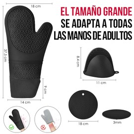 Nasjac 6 Piezas Guantes de Barbacoa de Silicona, Guantes Asador de Parrilla y Guantes de Horno y Soportes para Ollas, Resistente a Altas Temperaturas Utensilios de Cocina para Cocina y Horneado
