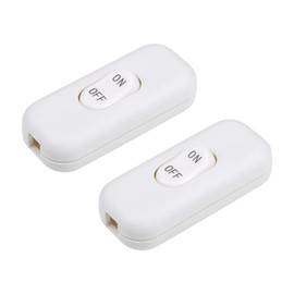 sourcing map Inline Cord Switch AC 250V 6A On-Off DPST Control Feed-Through Rocker Switch for Bedroom Table Lamp Desk Light, White (Pack of 2)