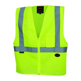 Pioneer High Visibility Tricot Mesh Zip-Up Safety Vest, Reflective Tape, Yellow/Green, Unisex, 3XL, V1060360U-3XL