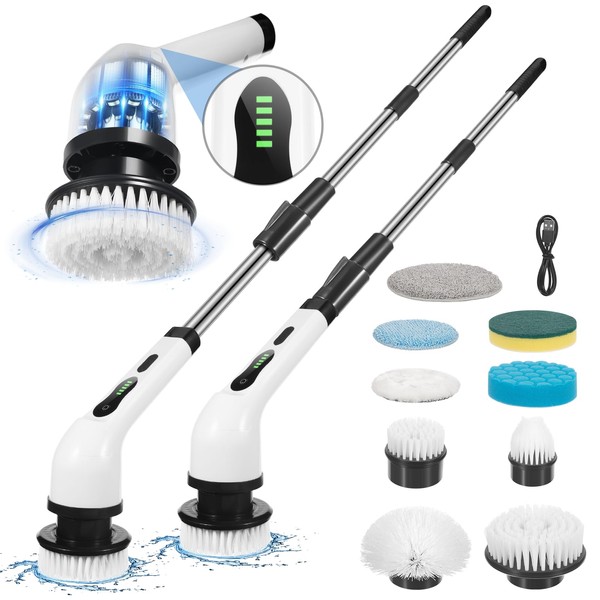 Electric Spin Scrubber, Cordless Shower Scrubber with Long Adjustable Handle