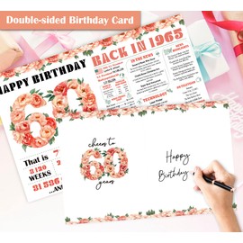 Blazeon 60th Birthday Card for Women Her, 60th Retro Floral for Her Birthday Card Gifts for Girls, Happy 60 Year Old Birthday Decorations, Double-Sided