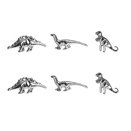 Art Attack Silvertone Delicate Mini Petit Dinosaur Jurassic T Rex Brontosaurus Dragon Stegosaurus Stud Post Multiple Earrings Set