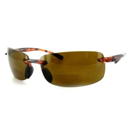 Aloha Eyewear"Oahu Sun Rimless Lightweight TR-90 Bifocal Reading Sunglasses (Tort/Amber +2.50)