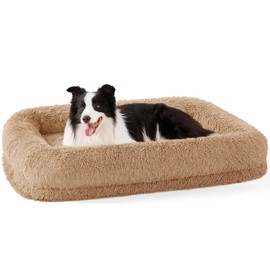 ZOMISIA Orthopedic Dog Beds for Large Sized Dogs - Calming Dog Sofa Bed with Fluffy Faux Fur, Pet Bed with Supportive Egg Foam, Washable Removable Cover and Nonskid Bottom, Camel