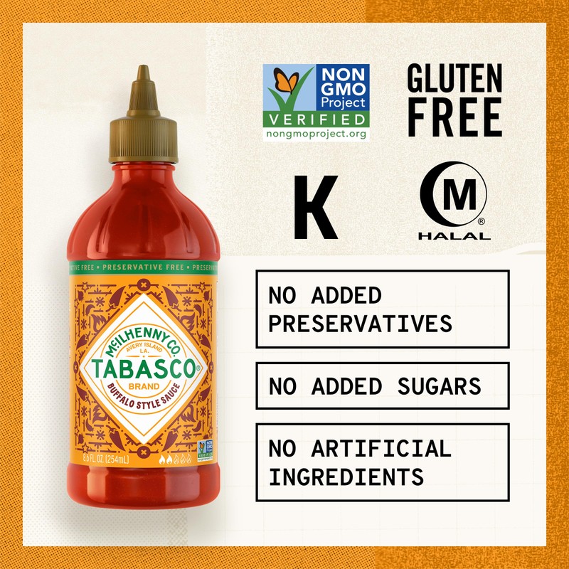 TABASCO Brand Buffalo Style Sauce, Medium Hot Sauce, Easy-to-Squeeze Bottle,