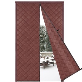 Risareyi Magnetic Thermal Insulated Curtain Size 30x80 inch, Weatherproof PU Thick Polyester Filling Brown Door Cover Privacy Screen Insulation for Winter French Door Cold Protection