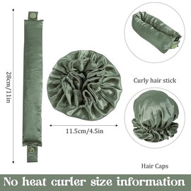 Bun Bon Heatless Curls Set - 2 Headbands and Caps, Satin Hair Curling Rollers With Hair Caps, Green