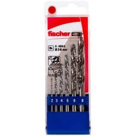 fischer Metal Drill Bit Set, 2–8 mm Diameter, Bits for Drills, Drill Set with Various Sizes, Tool for Drilling in Metal and Non-ferrous Metal, Pack of 6