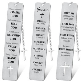 COCHIE Christmas Christian Bookmark Gifts for Women Men, 5 Inch Bulk Metal Bible Bookmarks with Cross Tassel, Xmas Religious Gift Faith Gifts Pack of 3