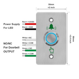 GAGALOR Waterproof Doorbell Button Lighted Push Switch With LED NO&NC Stainless Steel 86 * 50mm