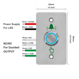 GAGALOR Waterproof Doorbell Button Lighted Push Switch With LED NO&NC Stainless Steel 86 * 50mm