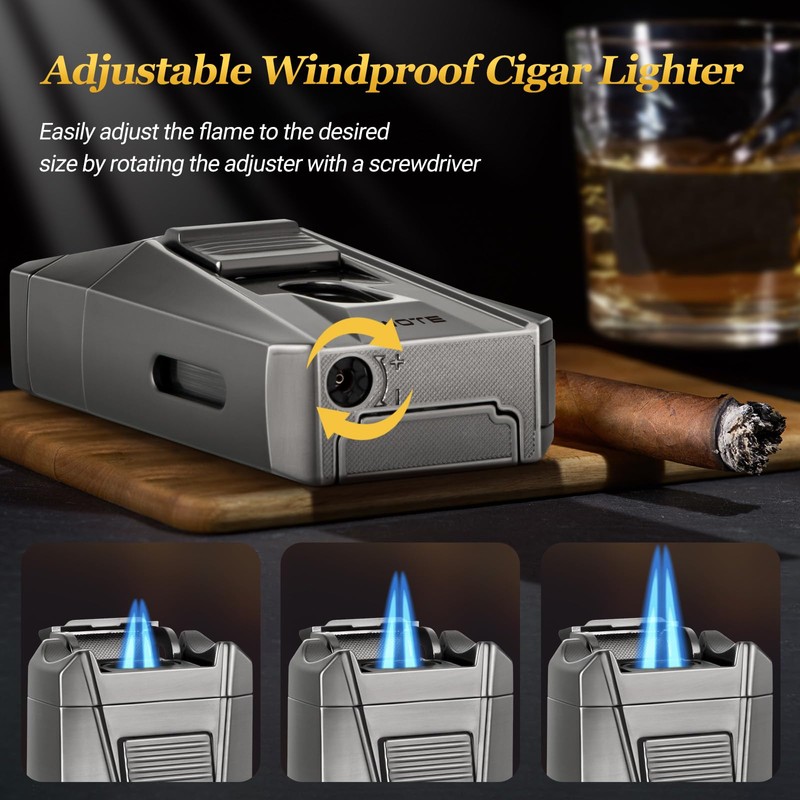 AWOTE Cigar Lighter with Double Jet Flame, Refillable Cigar Torch