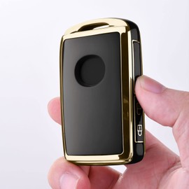 [OATSBASF] Mazda Key Case for MAZDA CX-30 Dedicated Key Cover (3 Buttons) Soft TPU 360° Full Protection for Mazda CX5, CX8, CX30, CX9, Mazda 2, Mazda 2, Mazda3, Smart Key Case (Gold Edge Black)