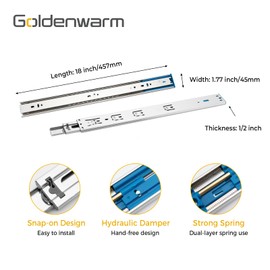 goldenwarm 5 Pair Soft Close Drawer Slides 18 Inch – Heavy Duty Full Extension Drawer Glides, Ball Bearing Side Mount Cabinet Rails, 100 LB Capacity Smooth Quiet Close for Kitchen Furniture Drawers