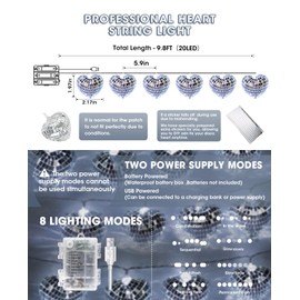 AceList Disco Ball String Light 20 LED 9.8Ft Heart String Light - Battery & USB Powered, Disco Ball Decor for Valentine Day Mamma Mia Birthday Retro Bachelorette Party Decorations and Wedding