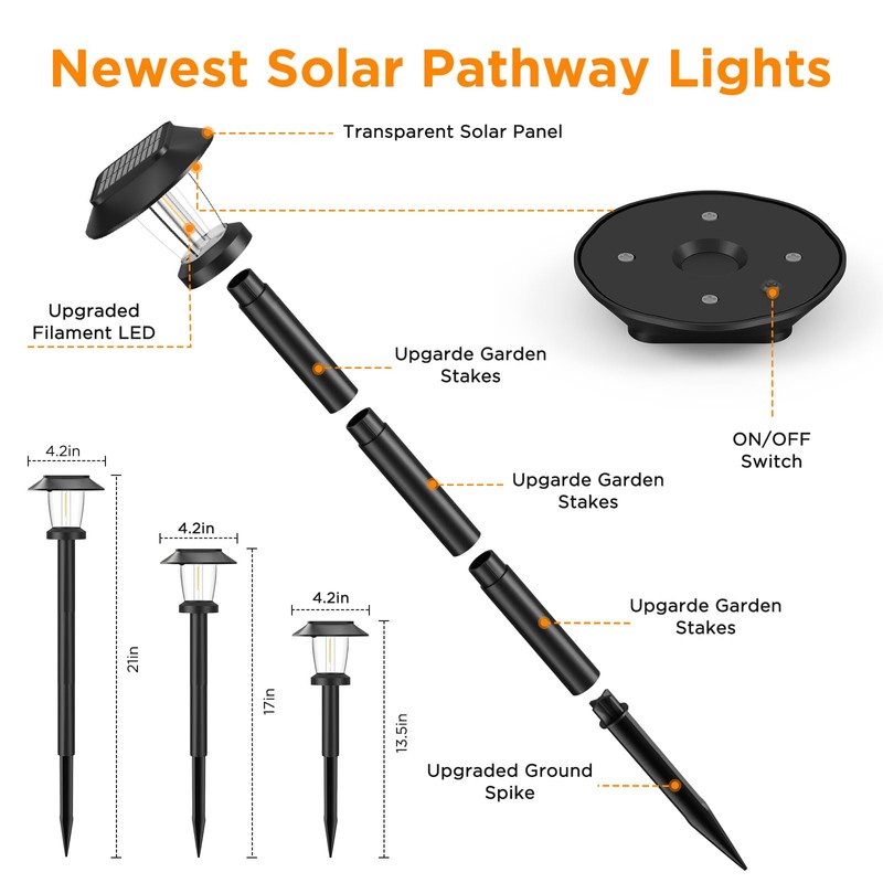 Pywut Solar Pathway Lights Outdoor - 8 Pack Solar Powered