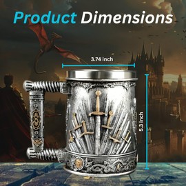 Rite Edge Medieval Swords Mug | Stainless Steel & Resin | Unique Sword Design | Ideal for Collectors & Fantasy Lovers | Durable Drinkware