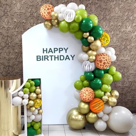 Safari Jungle Balloons, 60 Pcs 12 Inch Sage Olive Green Balloons Set with Leopard Zebra Tiger Giraffe Animal Print Balloons for Boy Men Birthday Safari Jungle Theme Party Decorations