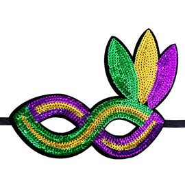 Relyoner Mardi Gras Sequin Mask for Women Costume Shining Fleur De Lis Party Lace-Up Mask (003)