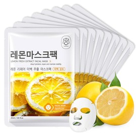 Shefave Sheet Mask, Korean Mask, Cloth Masks, Pack of 8, Essence Face Mask, Korean Face Mask Sheets, Nourishing Mask Beauty, Even Skin Tone (M, Lemon)