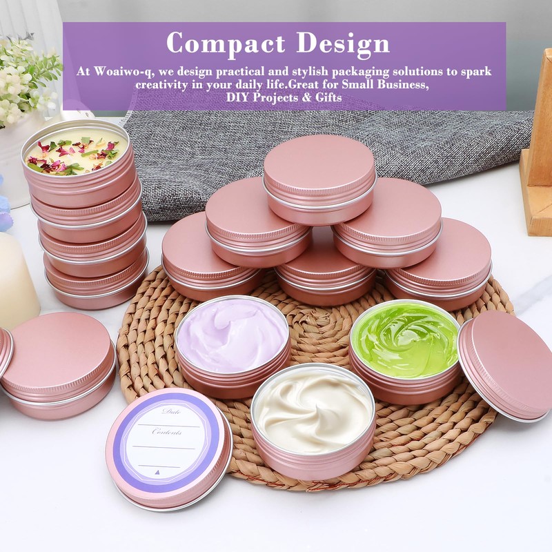 64Pack 2oz Rose Gold Aluminum Tin Jars, Metal Round Tins