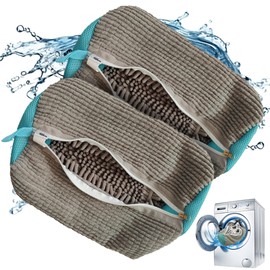 Four Markets Double Shoe Washing Bag for Washing Machine, 360° All-Round Cleaning with Shoe Cleaning Brush, Reusable Laundry Shoe Bag for All Shoe Types and Sizes (Pack 2)