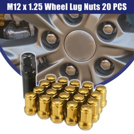 ACROPIX M12x1.25 Car Wheel Heptagon Lug Nut Acorn Cone Seat Closed End Bulge Acorn 32mm Screws with Socket Key - Pack of 21 Gold Tone