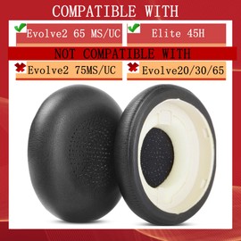 YunYiYi Ersatz-Ohrpolster, kompatibel mit Jabra Evolve2 65 MS/UC, Elite 45h kabellose Kopfhörer, Proteinleder, Ohrpolster, Ohrmuscheln (schwarz)