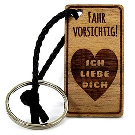 Lieblingsmensch Wooden Key Ring Model: Drive Carefully - Ich Liebe Dich [German Language]