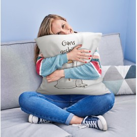 Gilbert the Goose Cuddly Cushion with Saying Gans Gechillt Funny Comic Design Ideal for Birthday Birth Bad Luck Miesepeter Ganter