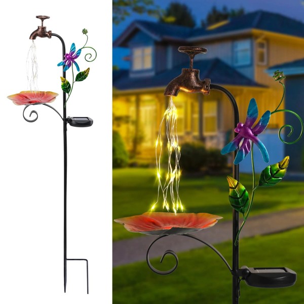 Afirst Solar Outdoor Lights Decorative Solar Dragonfly Lights with Bird