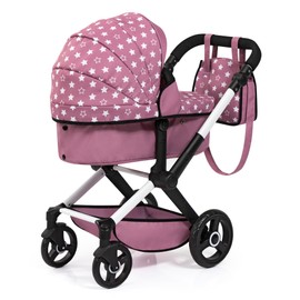 Bayer: Xeo Pram - Pink, White, Stars - Dolls Up to 18", Shoulder Bag, Convertible to Pushchair, Adjustable Handle, Foldable, Kids Ages 3+